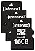 Intenso microSDHC 16GB Class 10 Speicherkarte inkl. SD-Adapter, schwarz (Packung mit 3)
