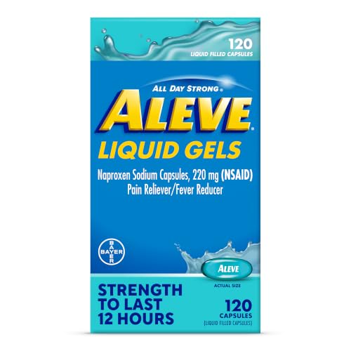 Aleve Liquid Capsules, Naproxen Sodium Capsules 220 mg (NSAID), Pain Reliever/Fever Reducer, Fast Pain Relief, 120 Count