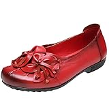  Vogstyle Damen Frühjahr/Sommer Vintage Handgefertigte Große Blume Leder Flache Schuhe Art 4-Rot EU 41/42=Asian 42