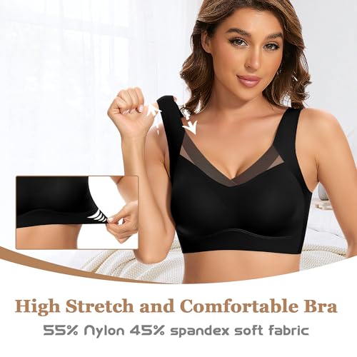 DOCUMO Seamless Bras for Women No Underwire Back Smoothing T Shirts Bralette(Black,Medium)2