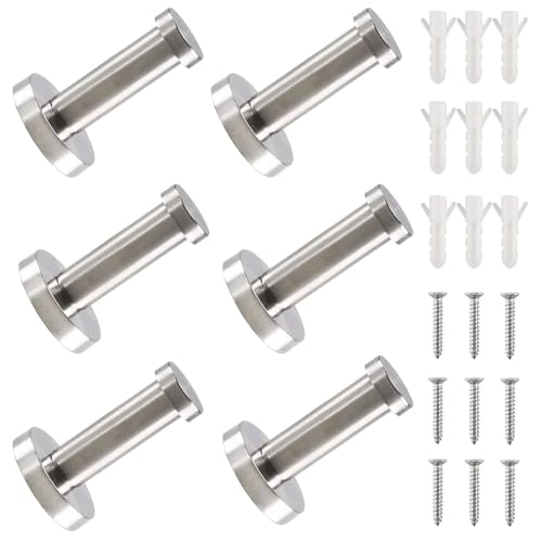 Luabue 6 Pezzi Ganci in Acciaio Inox Ganci Appendiabiti Appendino da Muro Porta Accappatoio Portasciugamani Ganci da Parete per Cappotto Accappatoio Asciugamano Cappello Ombrello