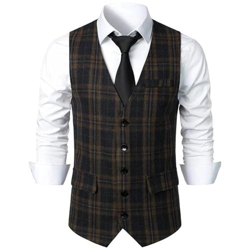 Men's Suit Vest V-Neck Plaid Slim Fit Formal Business Wedding Work Vest3