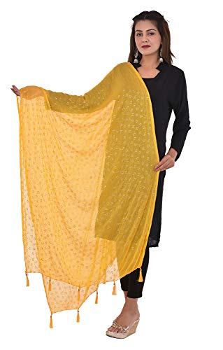 Image of YOUTHQUAKE Soft Chiffon Dupatta with Golden Foil Print & Tassels for Women & Girls