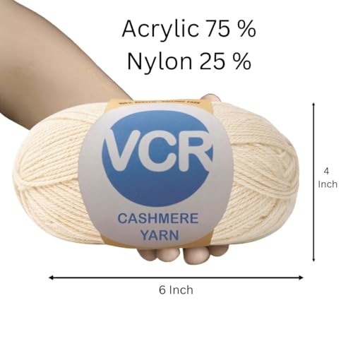 Image of VCR Off White Cashmere Knitting Yarn, 100 Grams Hank, 265 Meters Length, Acrylic 75% and Nylon 25%, Soft Crosia Thread for Crochet and Knitting, Suitable for Sweaters, Pullovers and Jackets