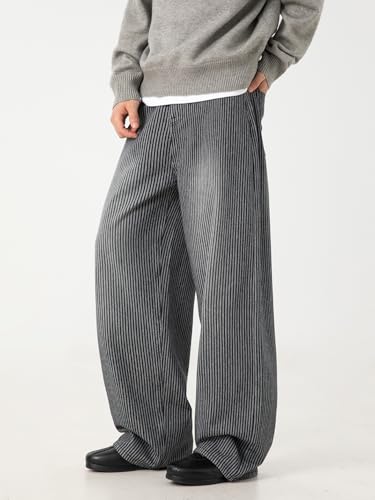 Men's Casual Denim Pants Baggy Y2k High Waist Straight Wide Leg Striped Jeans Hip Hop Streetwear for Men4