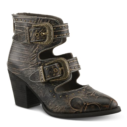 Spring Step L'Artiste Notched-Nature Western Booties | Embossed Leather Ankle Boots with Cutout Design2