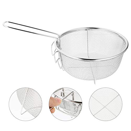 Cabilock Escumadeira de cesta de fritura de cozinha escumadeira de aço inoxidável com alça para frit