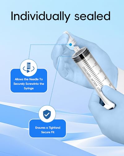Image of 60ml Luer Lock Syringe without Needle - 60cc Plastic Syringes, Sterile, Individually Sealed, Pack of 50