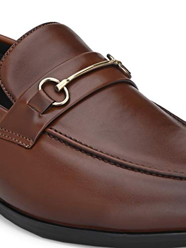 Image of San Frissco Men's Loafers Tan Handcrafted Formal Horsebit Shoes /Slip-on Shoe for Office, Wedding & Parties /Easy to Match Moccasins with Stylish Lightweight and Comfortable - 9
