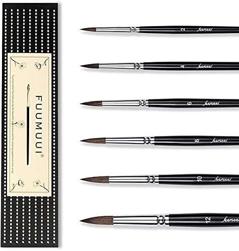 golden maple 6 PCS Paint Brushes Set,Squirrel Hair Artist Acrylic Brushes Round Pointed Fine Tip Short Handle Artist Acrylic Brush for Water Color Acrylics Ink Gouache Oil Tempera Painting