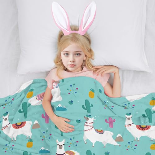 Tomalillin ZP-CQMT-MT-6-S Alpaca Botanical Throw Blanket Cozy Plush Boho Bohemia Llama Flannel Blankets Lightweight Fuzzy Party Blanket Gifts For Adult Bed Couch Sofa Kids 100X130Cm thumb #3