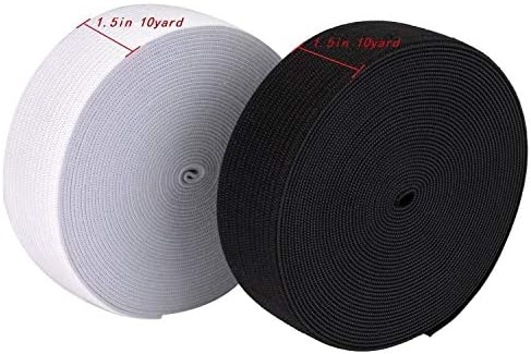 Magnoloran 2 Pack 10 Yard 1.5 Inch Wide Sewing Elastic Band Knit Elastic Spool Braided Elastic Heavy Stretch High Elasticity for Sewing Pants Waistband, Wigs, Skirts, Craft DIY Projects (Black&White)