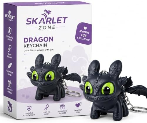 Dragon Keychain Toy with LED Light & Moving Wings - Night Fury Fantasy Creature Figure Charm for Keys, Backpack, Purse & Car Dashboard | Mini Collectible Gift for Kids and Anime Fans