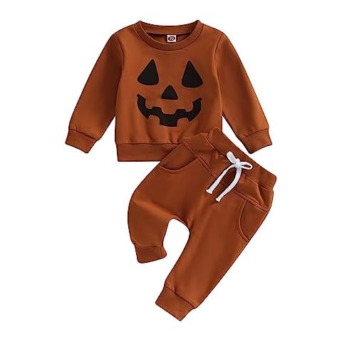 LIOMENGZI Infant Baby Boy Halloween Pants Outfits Long Sleeve Shirts Pumpkin Sweatshirt Pants Infant Boys Fall Winter Clothes Set (Brown, 6-12 Months) Cover