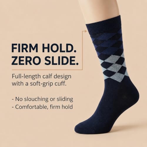 Image of ANCHOR, Cotton Argyle Socks for Men Full Length, Formal Cotton Mens Socks, Free Size, Pack of 5