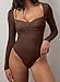 CHYRII Womens Sexy Square V Neck Bodysuit Tops Fall Fashion Long Sleeve Going Out Tops Coffee XS