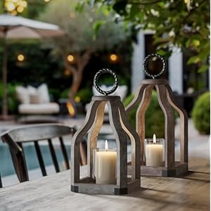 Barnyard Designs Wood Lantern Decor Rustic Decor Candle Lantern Outdoor Lanterns Farmhouse Candle Holder Decorative Wedding Farmhouse Table Decor Brownish Grey 2 Small Large