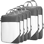 Komugi Compression Packing Cube 6 set, Mesh Travel Luggage Packing Organizer Accessories,2 Sizes 2L+4M Expandable Packing Cubes(Grey)