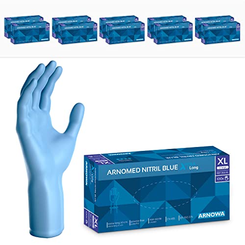 Preisvergleich Produktbild ARNOMED Einweghandschuhe Blau Extra Lang, 30cm Lange Einmalhandschuhe in XL, Nitrilhandschuhe Einweg Extra Dick, 1000 Stück, Gummihandschuhe Lang Einweg, Nitrilhandschuhe Langer Schaft in S, M, L & XL