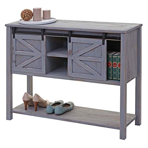 Mendler Kommode HWC-D57, Schiebetürenschrank Sideboard Schrank, Shabby-Look Vintage 81x102x34cm - dunkelgrau