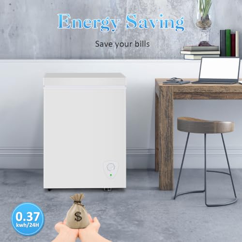 LifePlus Chest Freezer - Compact Deep Freezer 7 Adjustable Temperature with Removable Basket, 3.5 Cubic Feet Energy Saving Super Quiet for Garage, Office, Kitchen, or Apartment