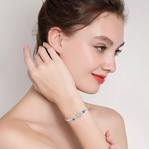 Image of AOBOCO 925 Sterling Silver Infinity Endless Love Heart Birthstone Bangle Bracelet - I Love You Forever Series Adjustable 6-8 in Bracelet with Crystals from Austria Romantic Birthday Jewelry Gift for Women Wife Girlfriend