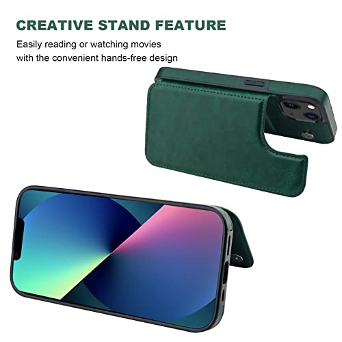 ONETOP Compatible with iPhone 13 Wallet Case with Card Holder, PU Leather Kickstand Card Slots Case, Double Magnetic Clasp Durable Shockproof Cover 6.1 Inch(Green) by ONETOP - Used condition - Image 5