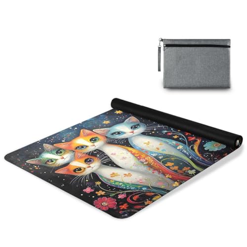 ALAZA Four Cats Yoga Mat Non Slip Fitness Exercise Mat, Workout Mat for Yoga, Pilates and Floor Exercises