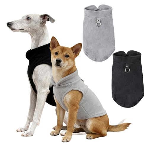 2 Stück Hundepullover Kleine Hunde, CIYIN Hundemantel Winter, Hundemantel Fleece mit D-Ringen, Hundejacke für Kleine und Mittlere Hunde Katze (Schwarz + Grau, M)