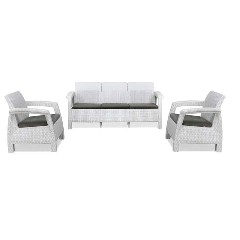 Image of Nilkamal Goa 3+1+1 Seater Plastic Sofa Set with Cushion|Indoor & Outdoor Furniture|Patio Chair Two Seater|Perfect for GardensPoolsideCafesRestaurants and Terraces Milky White & Grey