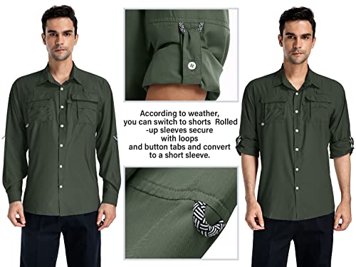 Men’s Long Sleeve Shirts Uv Upf 50 Sun Protection Hiking Fishing Safari Shirt Quick Dry Cool Utility Blouse (5052 Army Green Xl) #TOP1