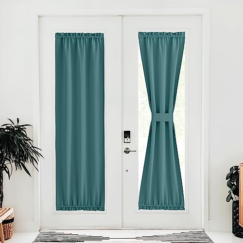 NICETOWN French Door Blackout Curtain for Kitchen Thermal Insulated Drapes Temporary Window Treatment Covering for Glass Door Rod Pocket with Tieback,