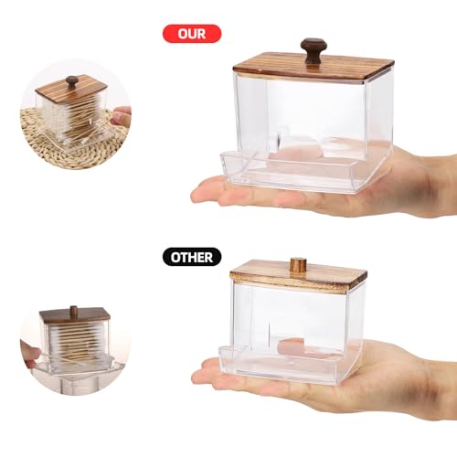 Image of Tbestmax 10oz Qtip Holder Dispenser Big Clear Bathroom Container for Cotton Ball, Cotton Swabs, Floss - Bathroom Organizer Accessories for Storage