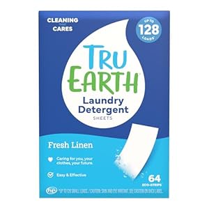 Tru Earth Compact Dry Laundry Detergent – Up to 128 Loads (64 Sheets) – Paraben-Free – Original Eco-Strip Liquidless Detergent, Travel – Fresh Linen | Packaging May Vary