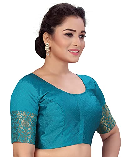 Image of Studio Shringaar Women's Readymade Brocade Saree Blouse with Kanjivaram Border Elbow Length Sleeves