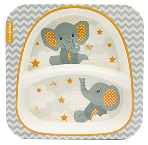 Bamboo Plate for Kids Square with Rounded Edges and Central Division - Little Elefante - Primo Passi