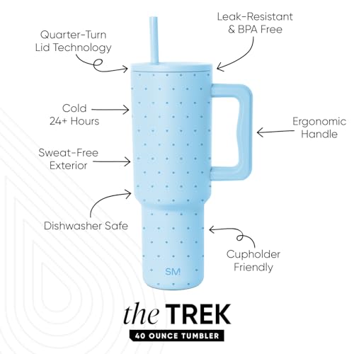 Image of Simple Modern 40 oz Trek Tumbler with Handle and Straw Lid | Cup Holder Friendly Insulated Stainless Steel Travel Mug | Aqua Dots | with Handle