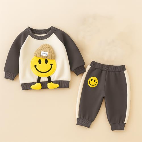 Image of Bold N Elegant Kids Polyester Printed 3d Happy Smile Face Cartoon Winter Warm Hoodied Jacket Sweatshirt and Pajamas 3 Pc Layering Party Clothing Set