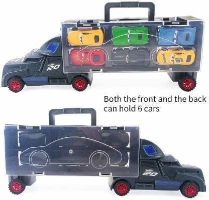 Image of Transport Trucks for Kids - 7 in 1 Big Unbreakable Carrier Transport Truck with Slots for 6 Alloy Metal Car Playset for Kids, Vehicle Learning Gift Toys for Toddlers
