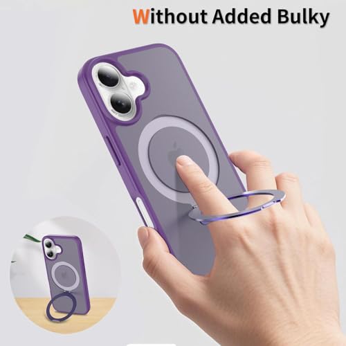 Image of Magnetic for iPhone 16 Case, 6.1 inch, Compatible with MagSafe, Rugged Kickstand, Not-Yellowing Military-Grade Protection, Matte Purple
