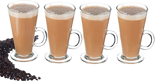 Image of 350 ML Glass Coffee Mug Set, with Convenient Handle, Tea Glasses for Hot /Cold Beverages, Thermal Shock Resistant, Tempered Glass, Mugs for Cappuccino Pack of 4 (PN - 05, 4 Count (Pack of 1))