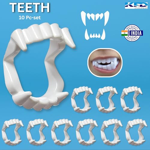 Image of Kaku Fancy Dresses Halloween Vampire Teeth for Kids | Scary Dracula Teeth Halloween Party Accessory, Pack of 10