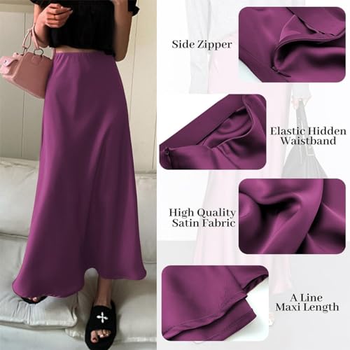 OBEEII Satin Skirts for Women High Waist Ruffle Mermaid Hem Silk Satin Maxi Skirt Cocktail Party Wedding Long Skirts4