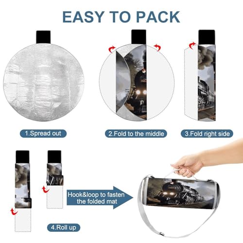 Manta para exteriores plegable y redonda con estampado de tren, ideal para picnic o camping 5