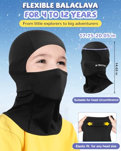 Hikenture Kids Ski Mask Balaclava, Winter Face Mask Under Helmet for Boys Girls, Thermal Windproof Fleece Children Running Beanie, Black,A24