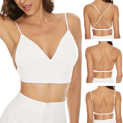 Image of Strappy Low Back Bra for Women Deep V Low Cut Backless Bralette Multiway Convertible Straps Halter Bra