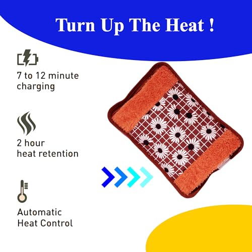 Image of Electric hot water bag |electric hot water bag for periods pain relief | Hot gel bag electric | Electric hot pack for back pain | Reusable electric heating pad | Electric heating pad for men and women (Brown with flower)