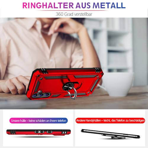 Image of for Samsung Galaxy S24 FE Case with Screen Protector, Military Grade Rugged Shockproof Galaxy S24 FE 5G Heavy Duty Protective Cover for Samsung S24 FE Magnetic Ring Kickstand Phone Case (Red)
