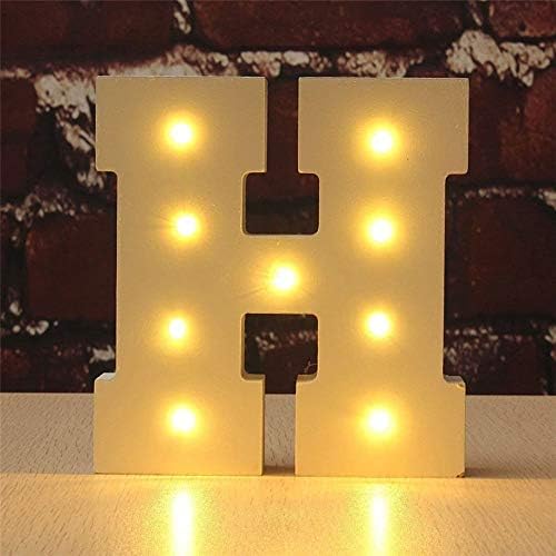 Light Up Wooden Alphabet Letter A to Z Carnival Decorative DIY LED Letter Lights Sign Party Wedding Holiday Marquee Decor Battery Operated (H)