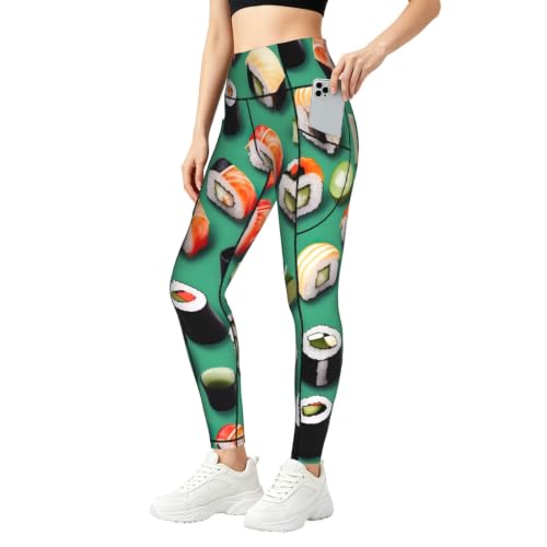Pantalones de yoga con bolsillos y estampado de sushi para fitness informal